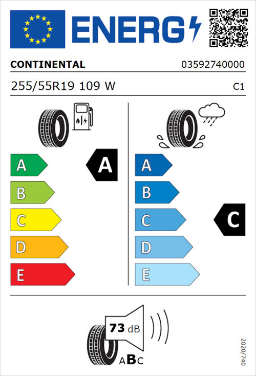 Tyre Label for Continental ContiCrossContact LX Sport ContiSilent 255/55R19 109W