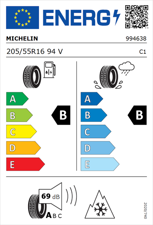 Tyre Label for Michelin CrossClimate + 205/55R16 94V
