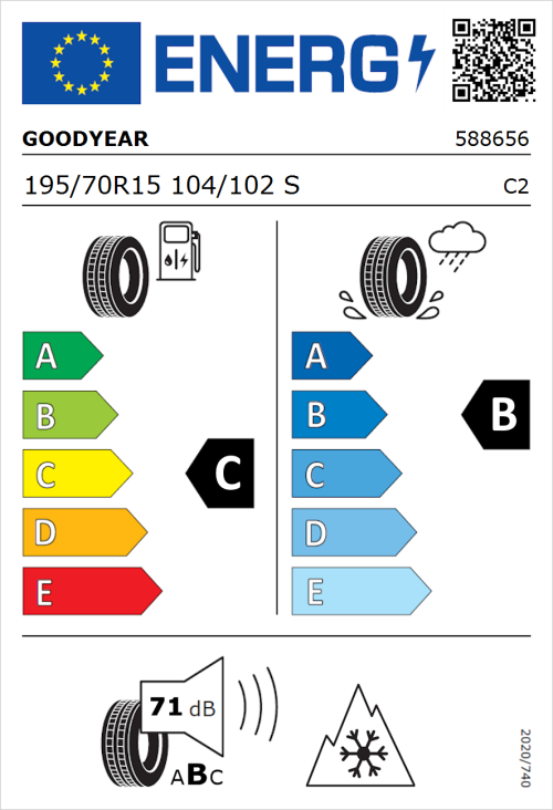 Tyre Label for Goodyear EfficientGrip Cargo 2 195/70R15 104/102S