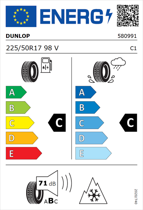 Tyre Label for Dunlop Winter 225/50R17 98V