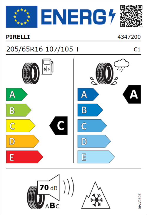 Tyre Label for Pirelli Cinturato All Season SF3 205/65R16 107/105T