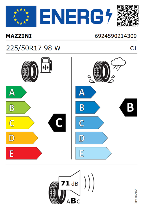 Tyre Label for Mazzini Eco 605 Plus 225/50R17 98W