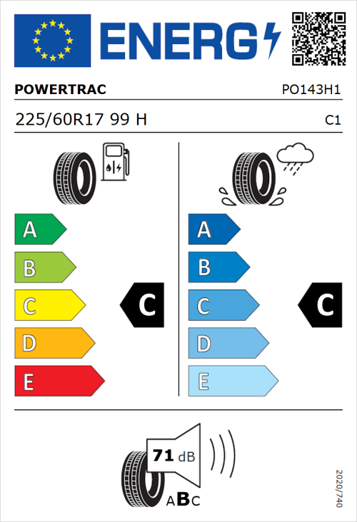 Tyre Label for Powertrac City Rover 225/60R17 99H