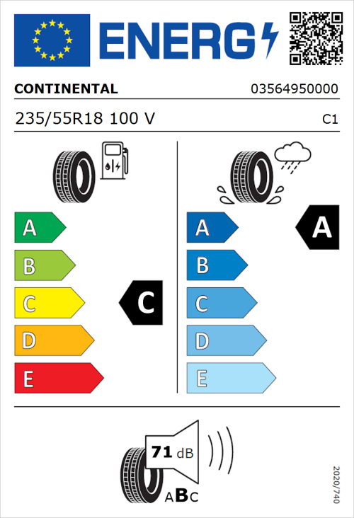 Tyre Label for Continental ContiSportContact 5 Seal 235/55R18 100V