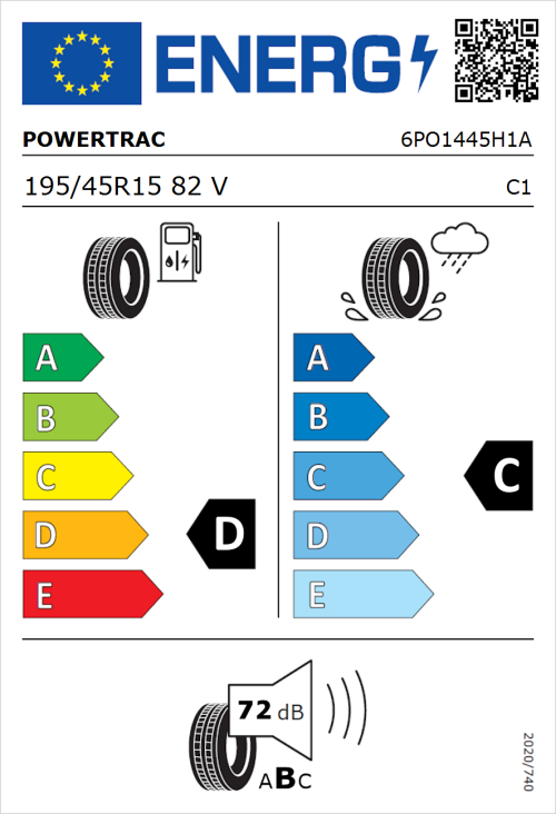 Tyre Label for Powertrac Racing Pro 195/45R15 82V