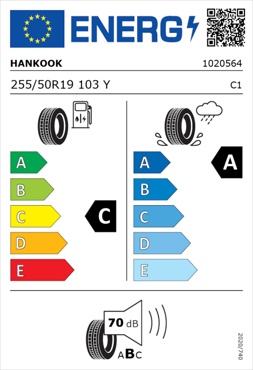 Tyre Label for Hankook Ventus S1 Evo2 (K117A) 255/50R19 103Y